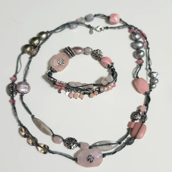 Silpada Necklace and Bracelet Sterling Silver Pink Rose Quartz Mother of Pearls. - Picture 1 of 7